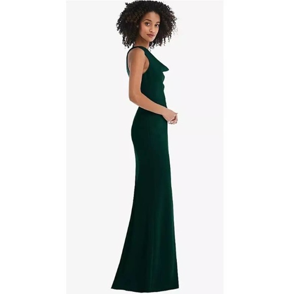 NWT After Six One Shoulder With Strap Cowl-Neck Crepe Maxi Dress Evergreen Sze 6 - Picture 3 of 12
